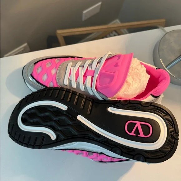 Valentino Neon Pink and Gray Sneakers - Picture 5 of 11